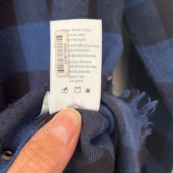 Rails Blue & Black Buffalo Check Studded Flannel Long Sleeve Shirt Size XS - Picture 8 of 8